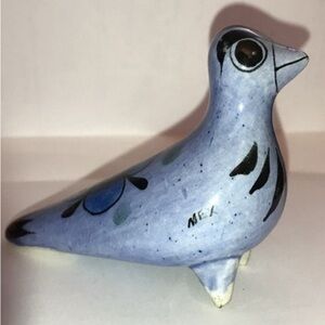 Handcrafted Blue Ceramic Bird Figurine Tonala Mexico
